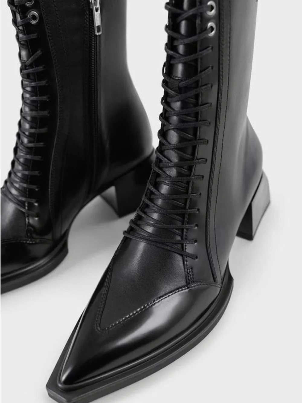 Vagabond Vivian Black Lace-Up Pointed Ankle Boots with Side Zip - Picture 3 of 8
